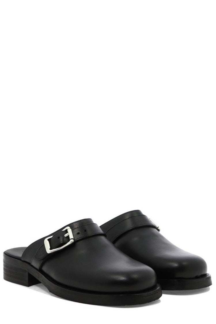 Leather Mule with Silver Buckle