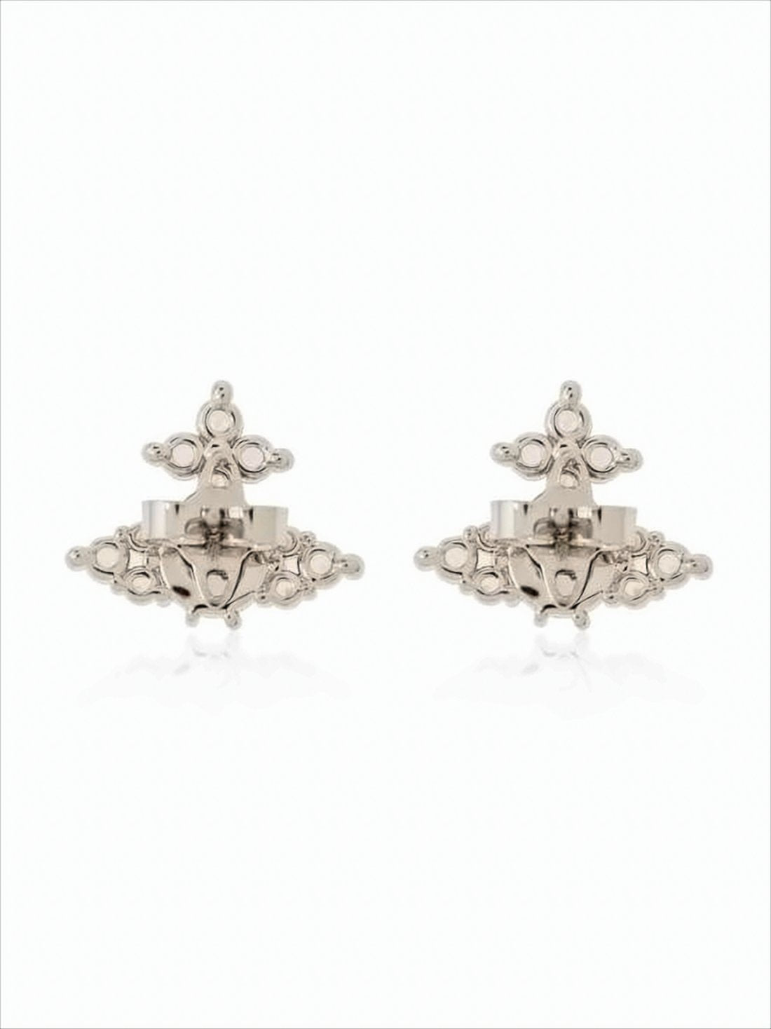 Ornate Silver-Tone Earrings with Central Oval Pearl