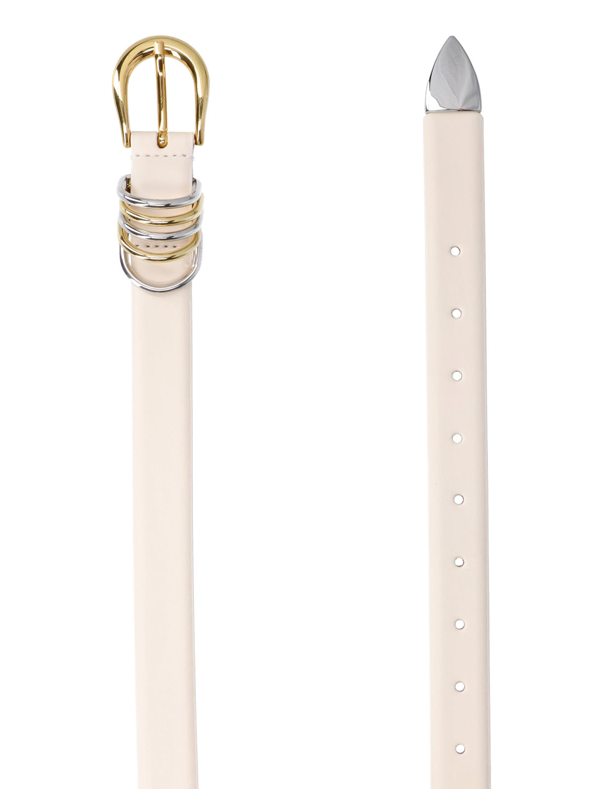 White Hollyhock Polished Metal Leather Belt