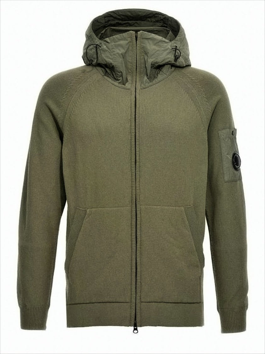 Knitted Hooded Jacket With Distinctive Patch Pocket