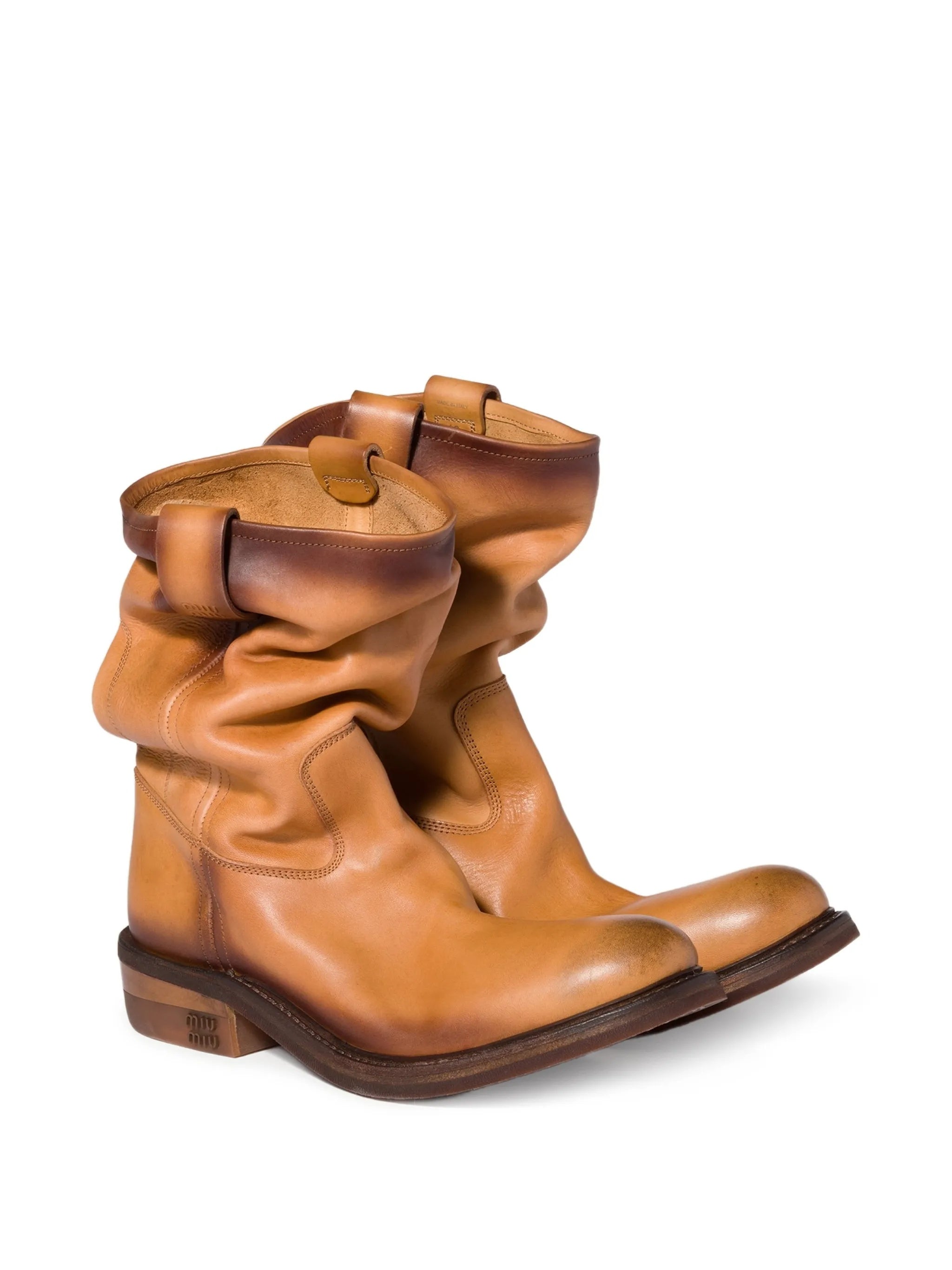 Brown Stivaletti Mid-Calf Slouchy Leather Boots