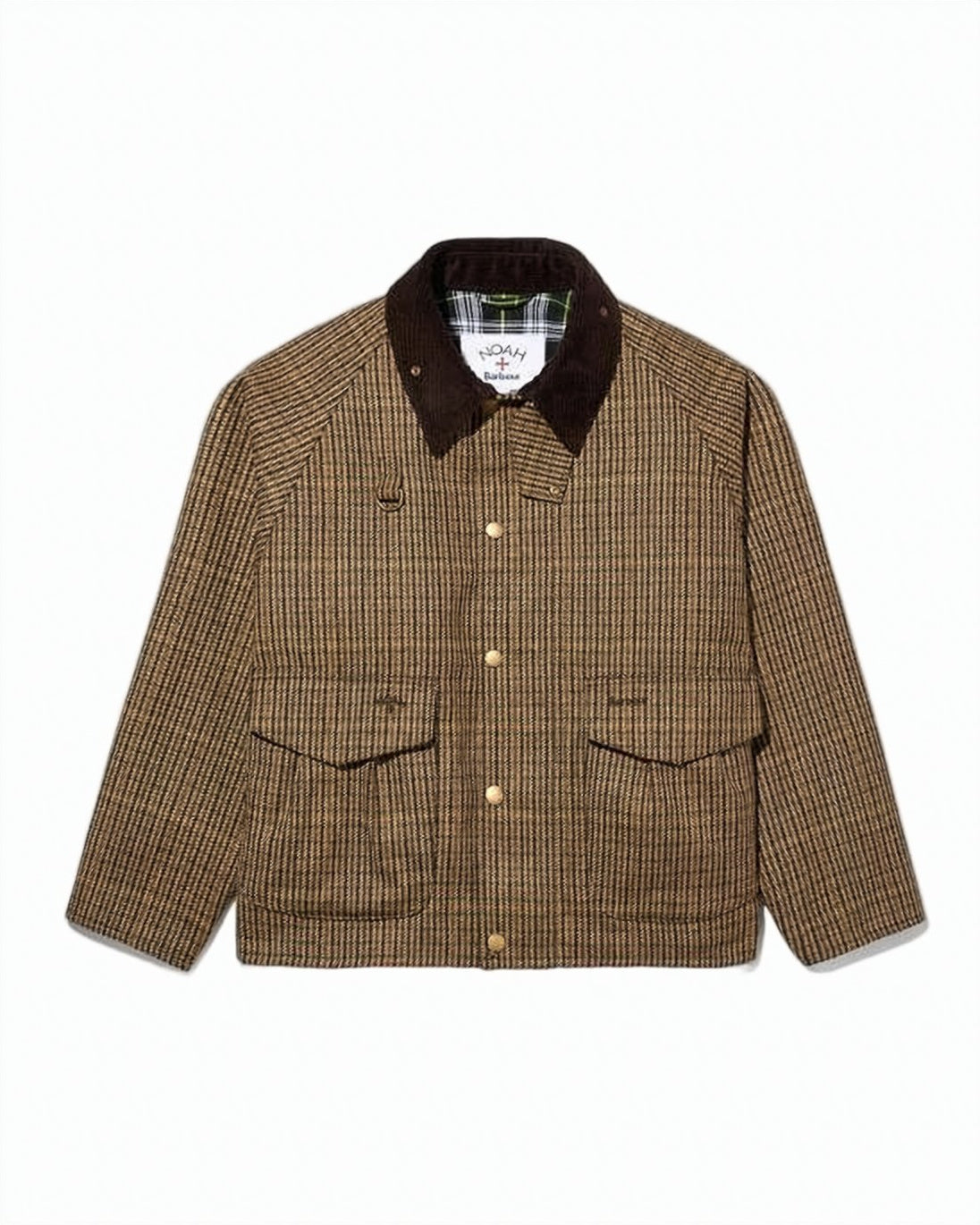 Brown Checkered Jacket with Corduroy Collar