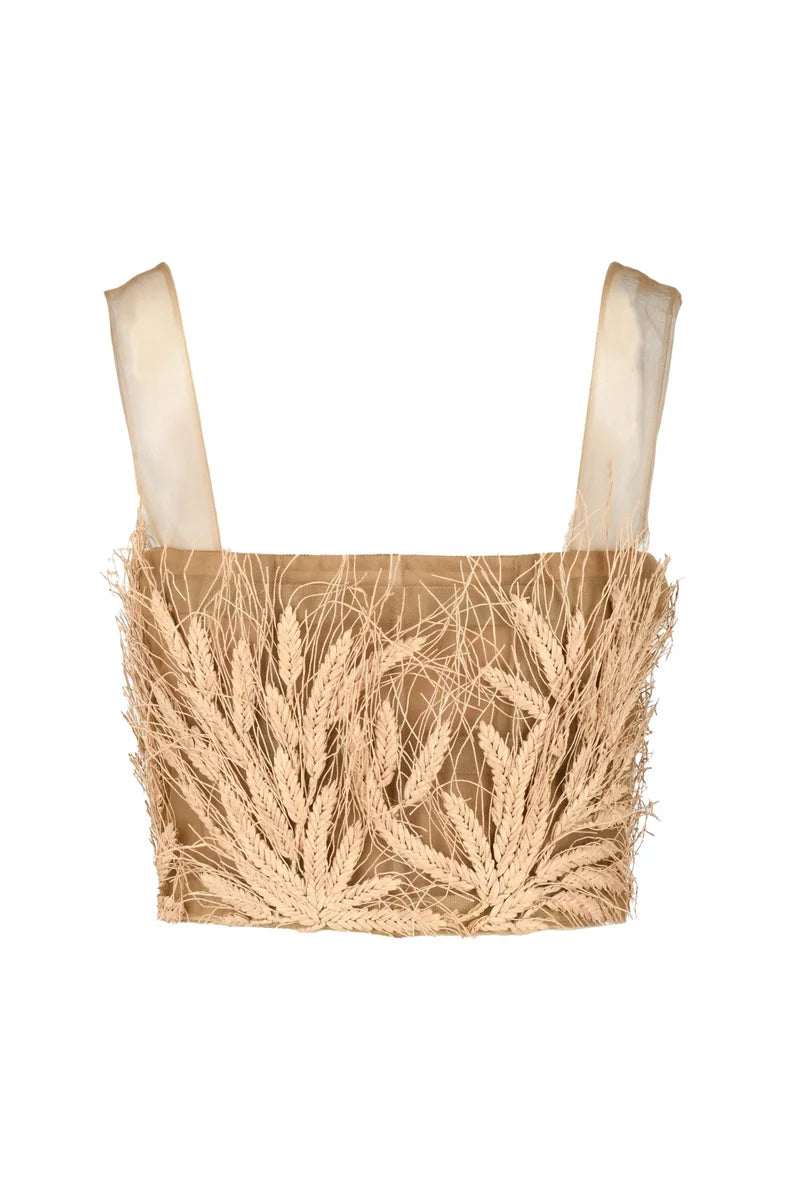 Raffia Top with Zip - Beige