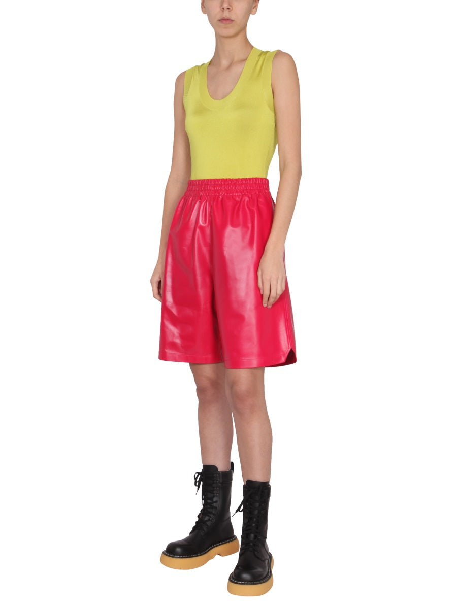 Tailored Black Leather Shorts with Elastic Waistband