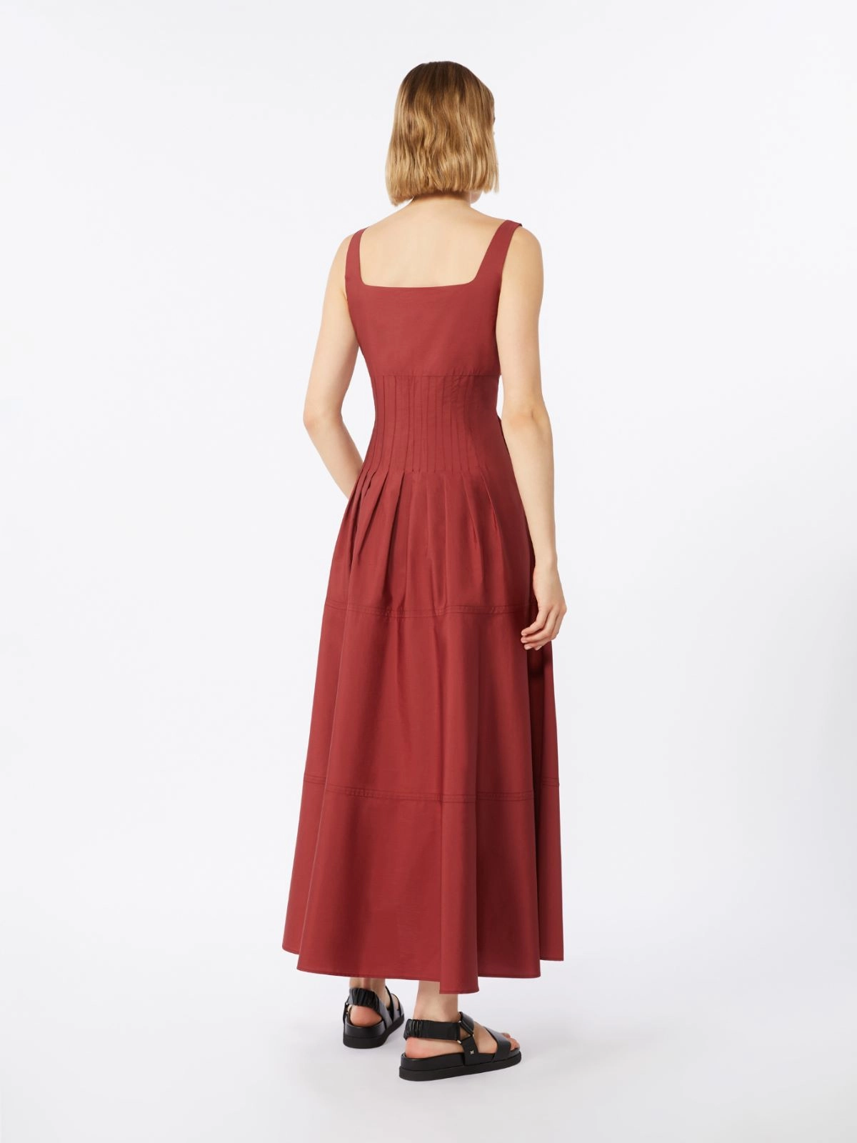 Square Neckline Midi Dress with Flared Skirt