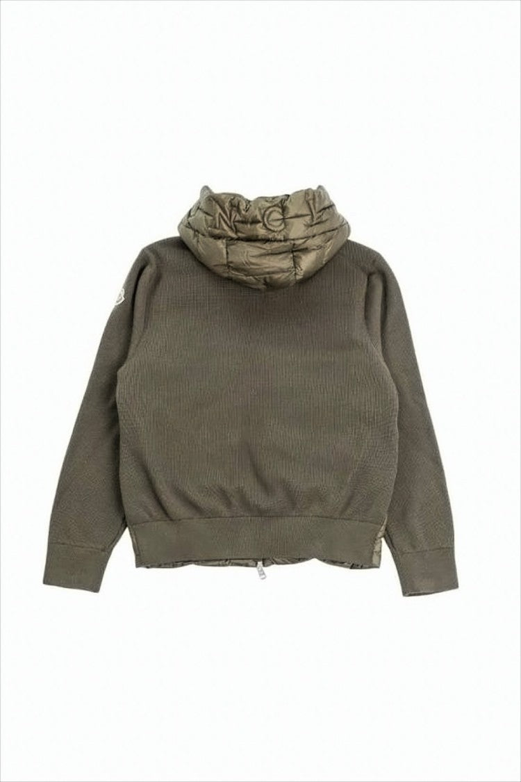 Quilted Padded Jacket with Knitted Sleeves and Hood