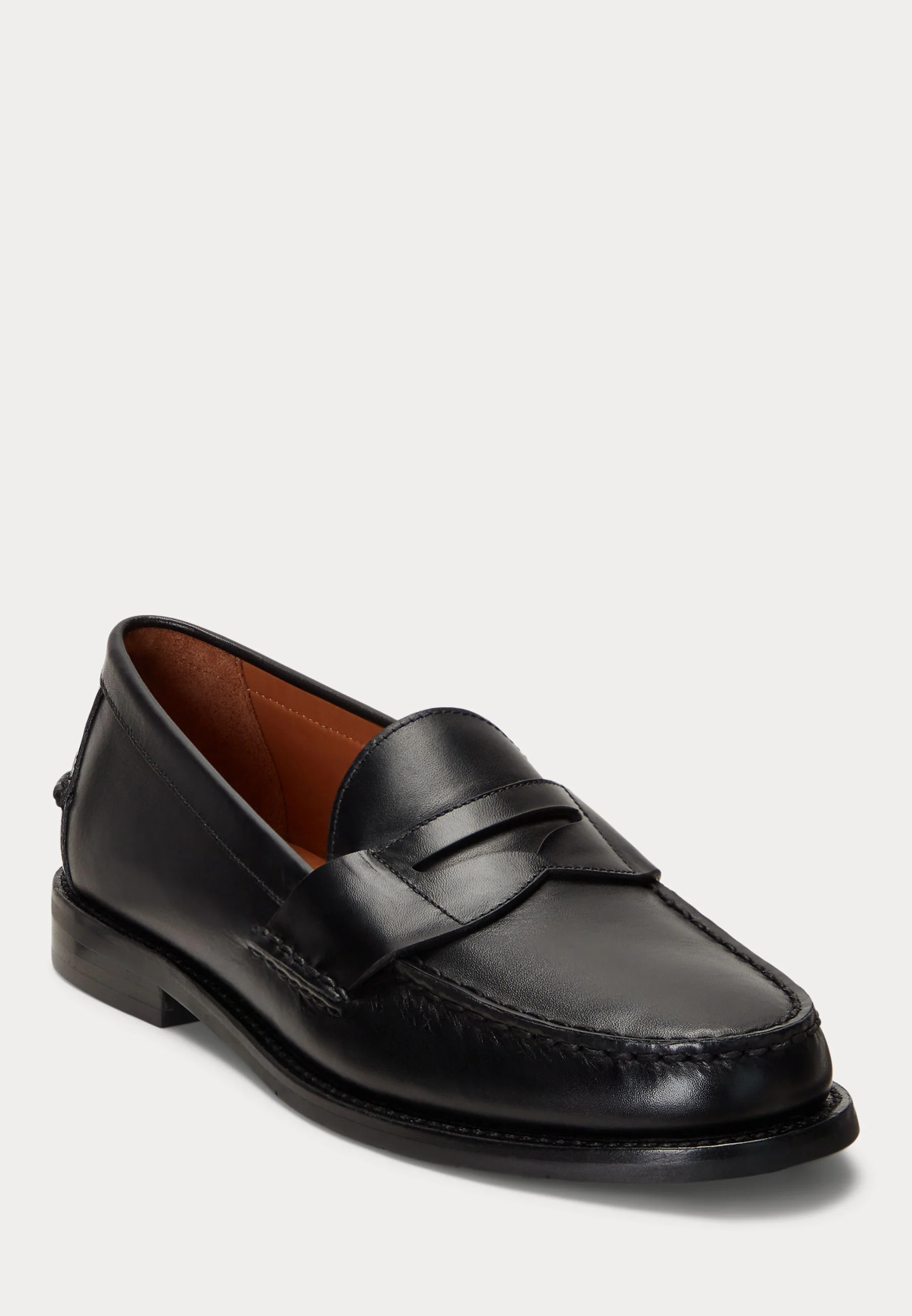Black Leather Penny Loafers with Polished Finish