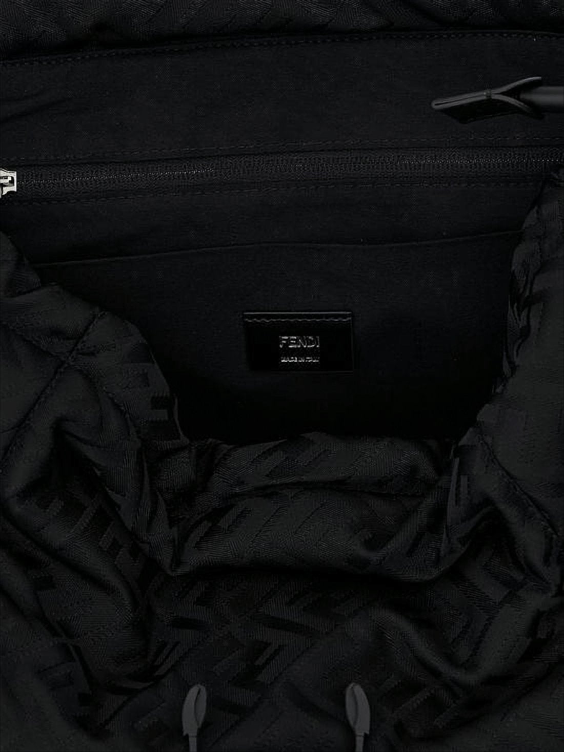 Structured Black Backpack with Monogram Patterns