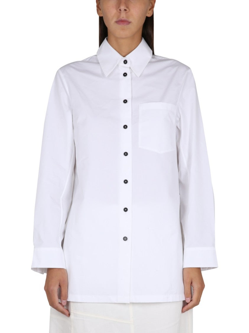 White Poplin Shirt With Pointed Collar