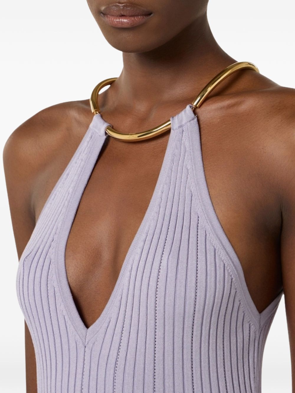 Fitted Midi Dress with Halter Neckline