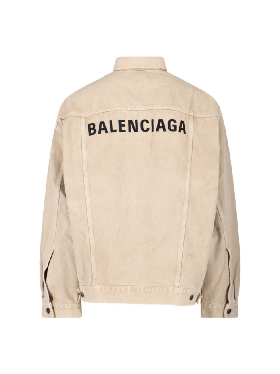 Beige Denim Jacket With Contrast Logo Embroidery