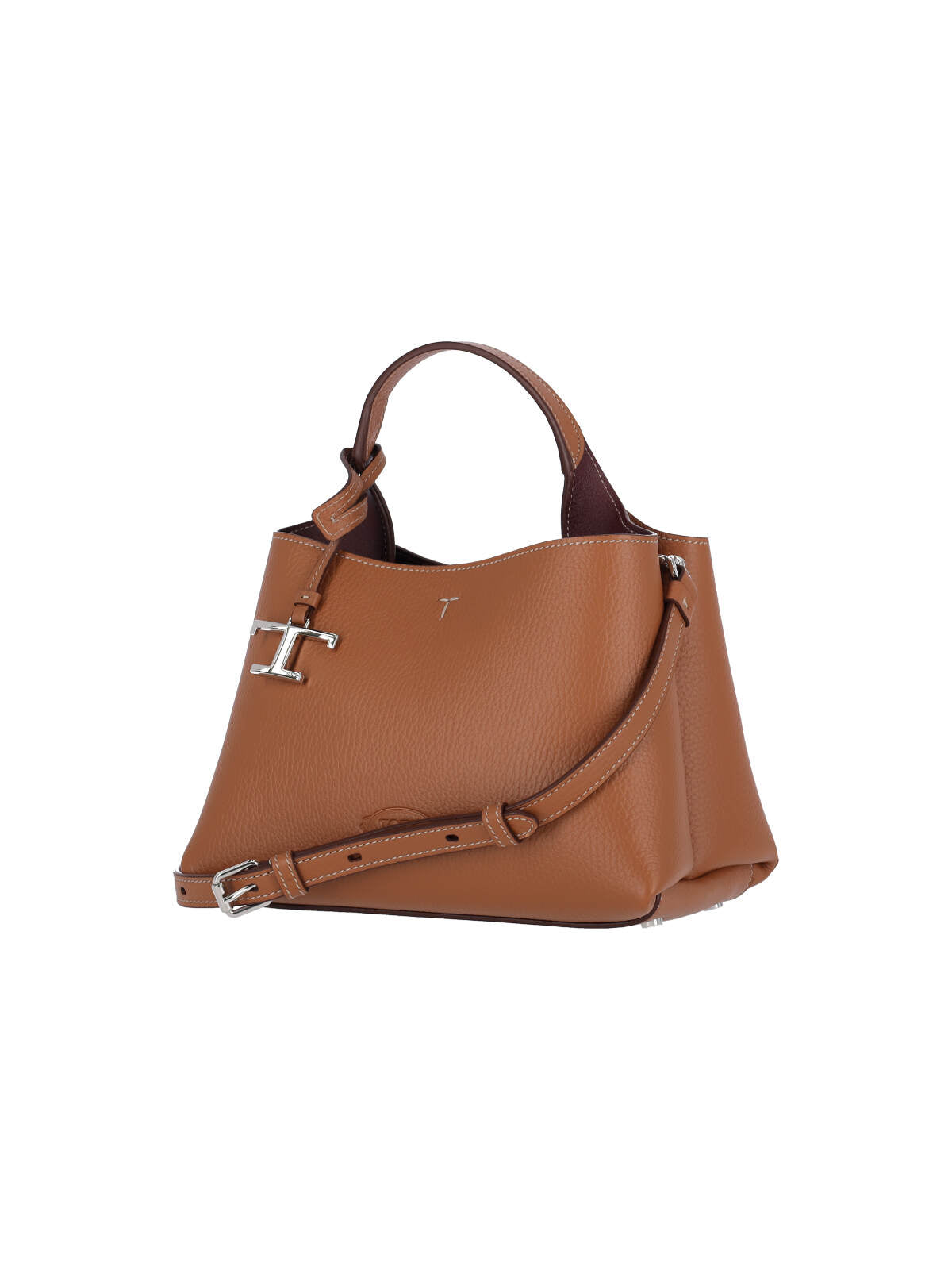 Structured Brown Hammered Calf Leather Shoulder Bag