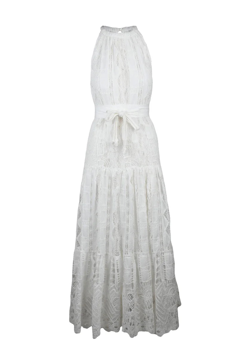 Long Macramé Dress - White