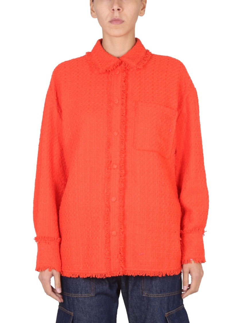 Textured Button-Up Shirt With Fringe Detailing