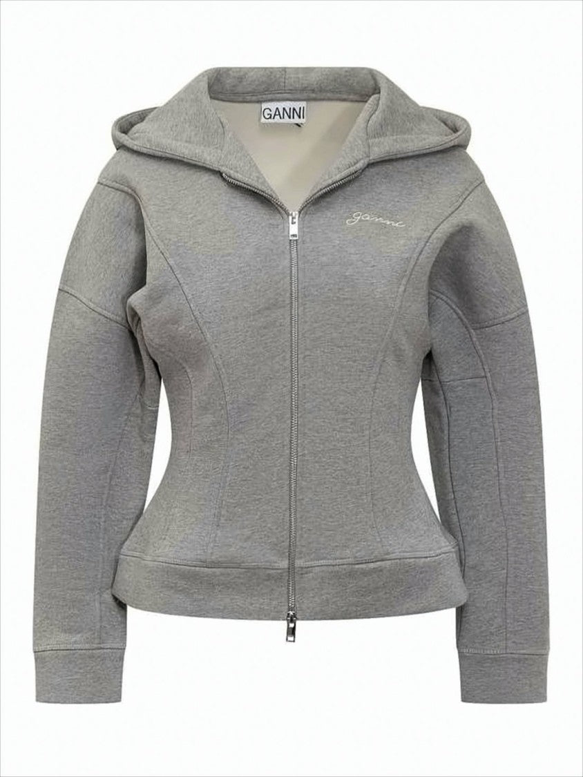 Fitted Grey Organic Cotton Hoodie With Structured Paneling