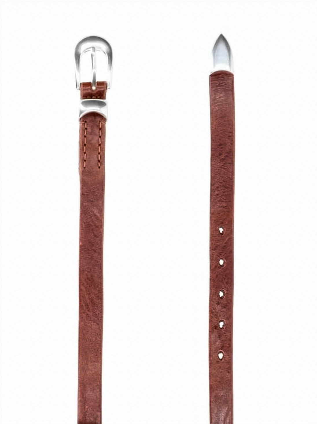 Cognac Cow Leather Belt With Polished Silver-Tone Buckle