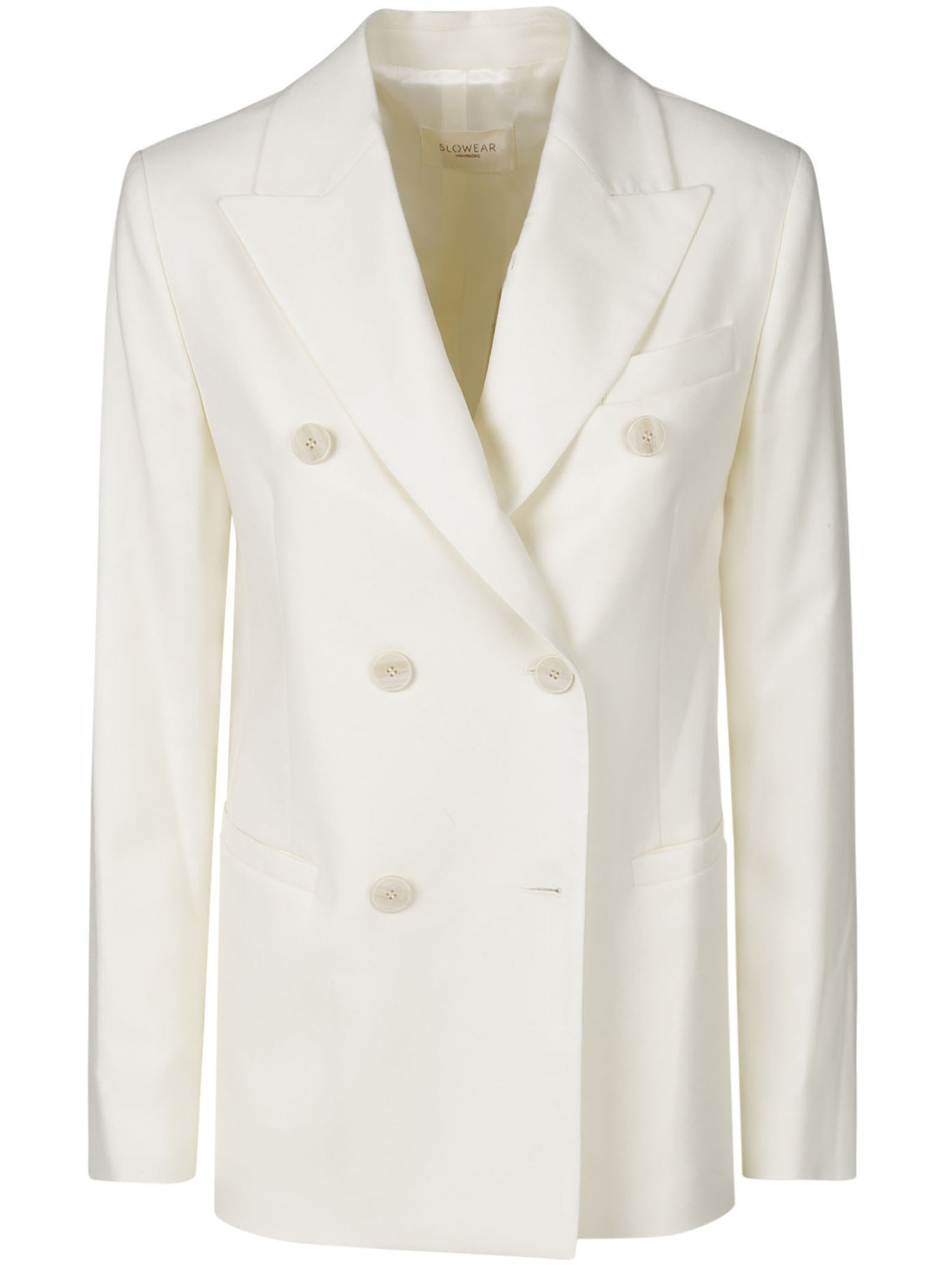 White Double-Breasted Structured Tailored Wool Blazer