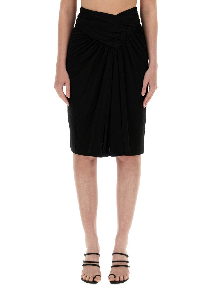 Fitted Black Pencil Skirt With Draped Detail