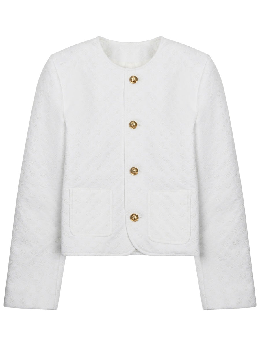 Cropped Quilted Jacket With Gold-Tone Button Closure