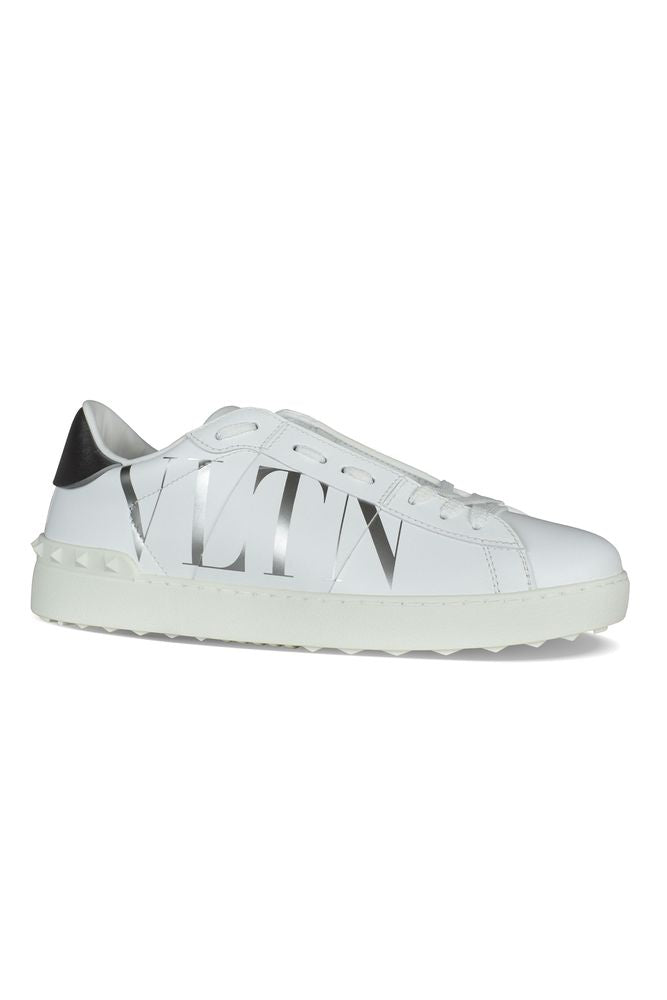 Low-Top White Leather Sneakers With Silver Embellishments