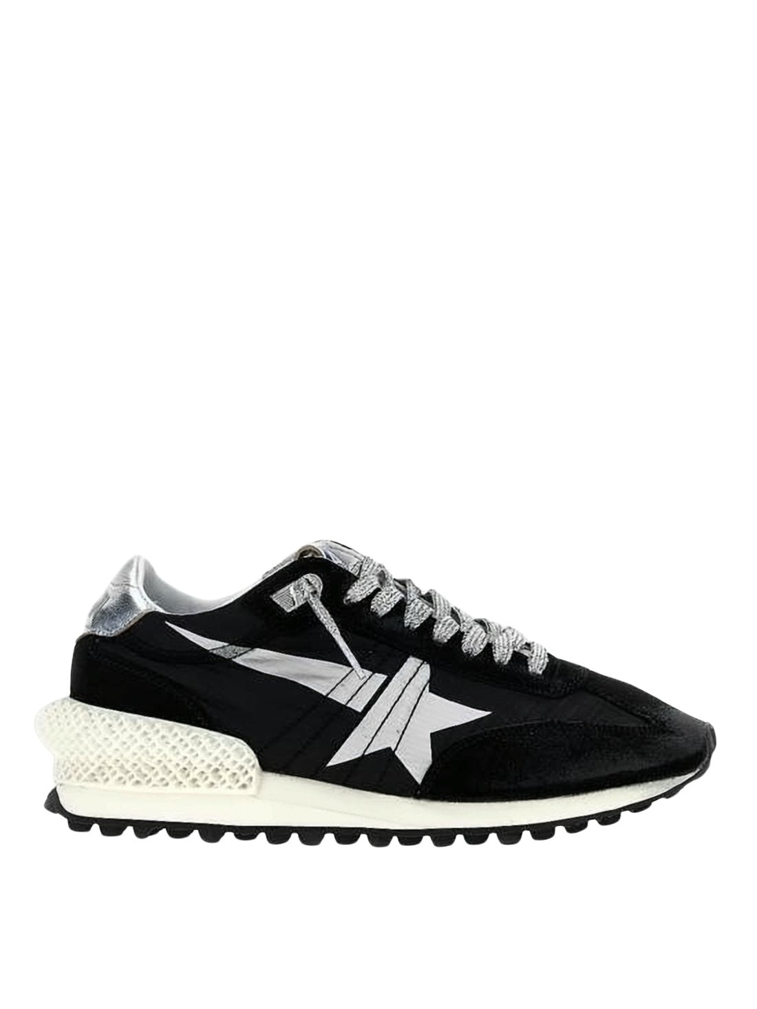 Textured Black Upper Sneakers with Silver Accents