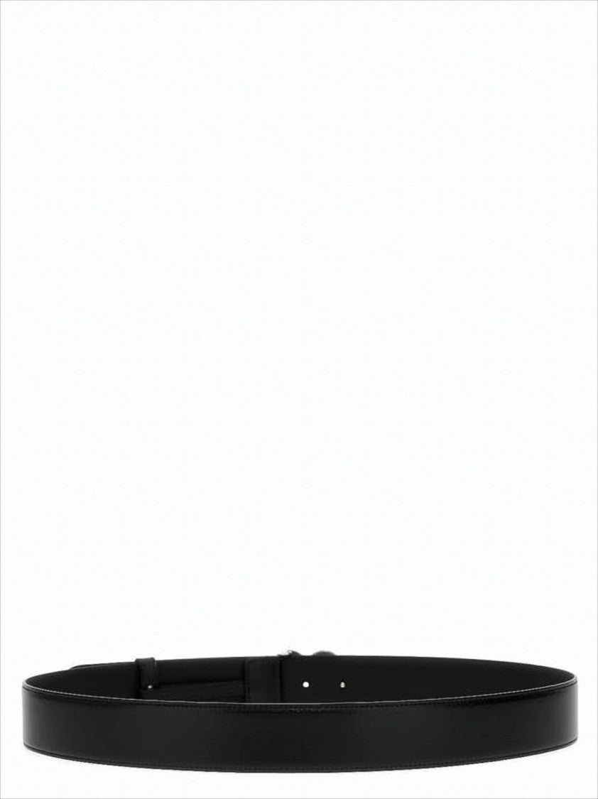 Black Leather Belt with Double G Buckle