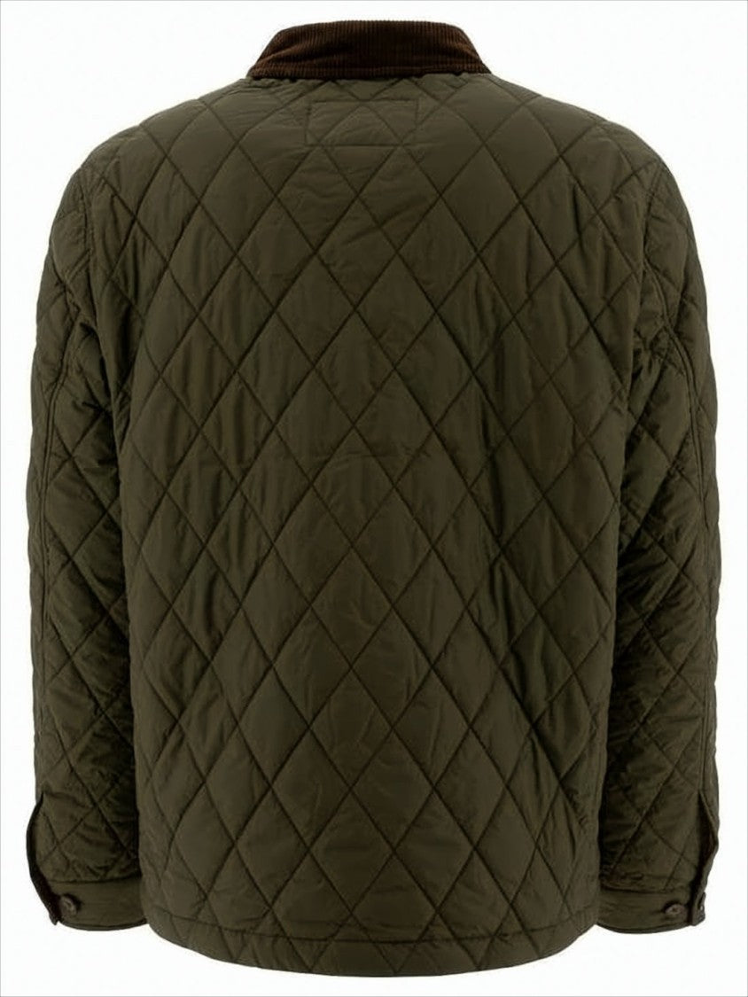 Quilted Green Jacket with Corduroy Collar and Padded Warmth