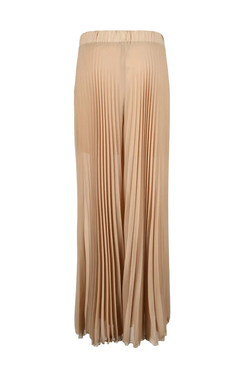 Pleated Polyester Trousers - Beige