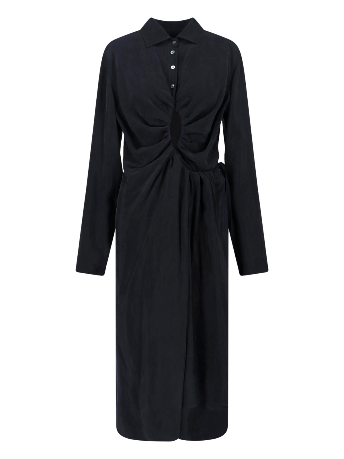 Black Draped Cut-Out Cupro Midi Dress