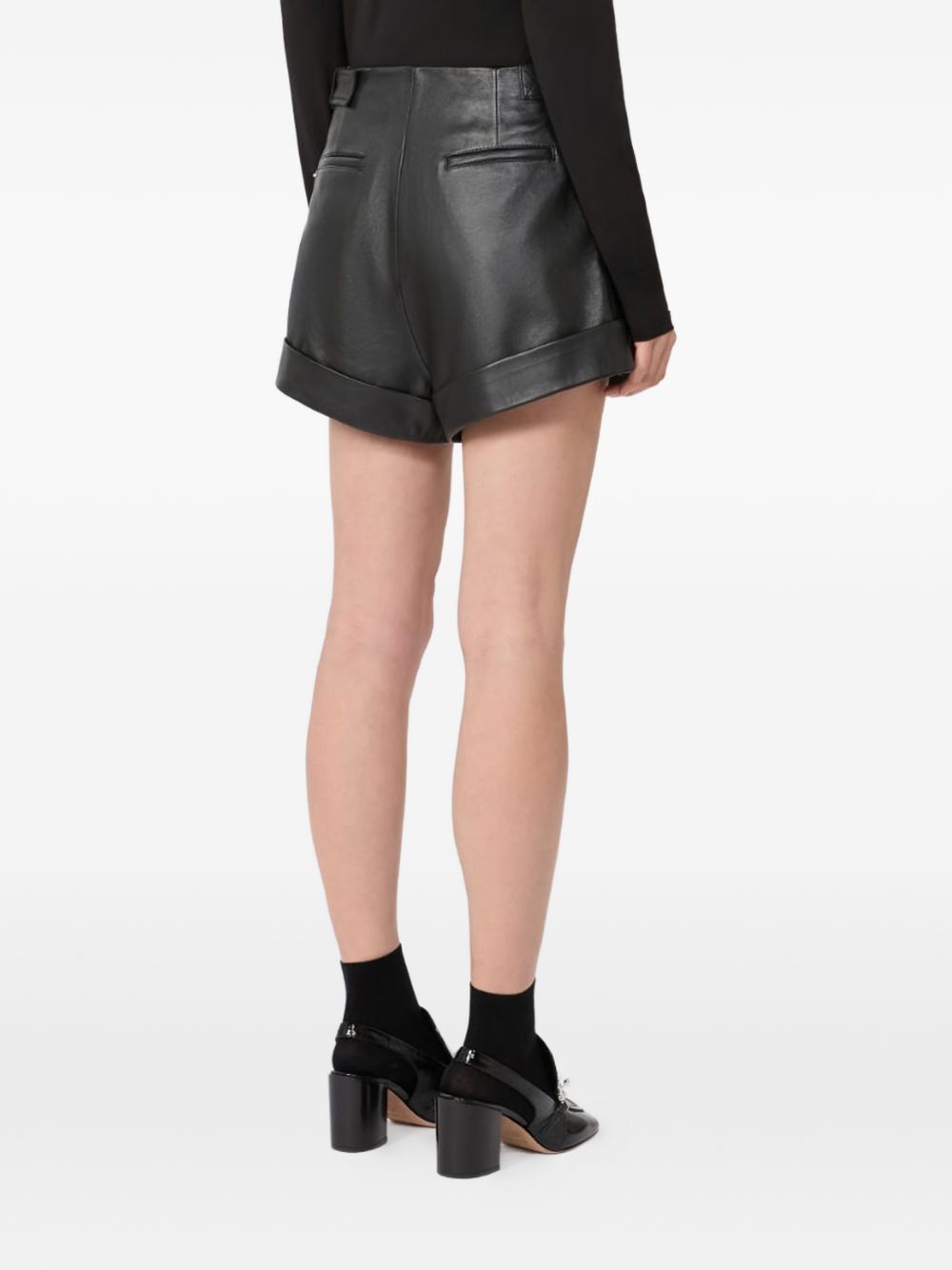 High-Waisted Lambskin Leather Shorts with Belt