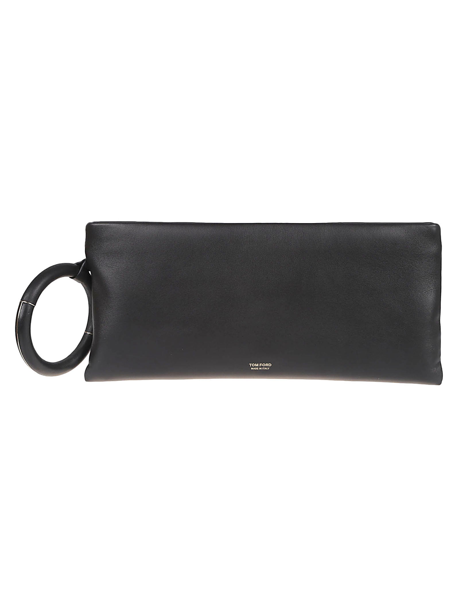 Rectangular Nappa Leather Clutch with Gold Accents