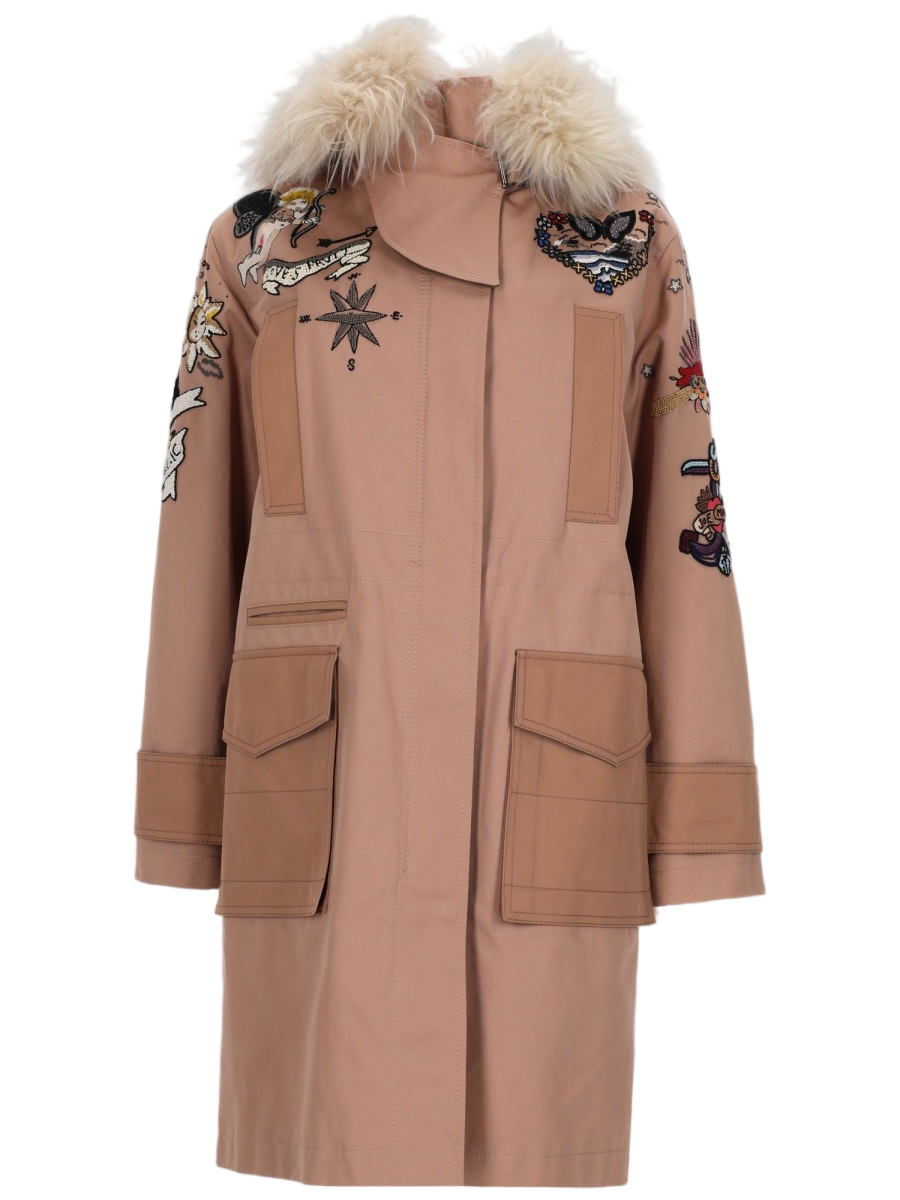 Mid-Length Caban Coat With Plush Fur Collar