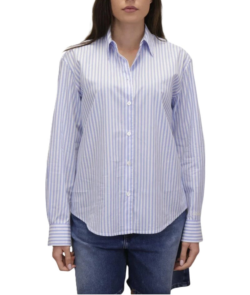 Classic Striped Button-Up Shirt with Embroidered Detail
