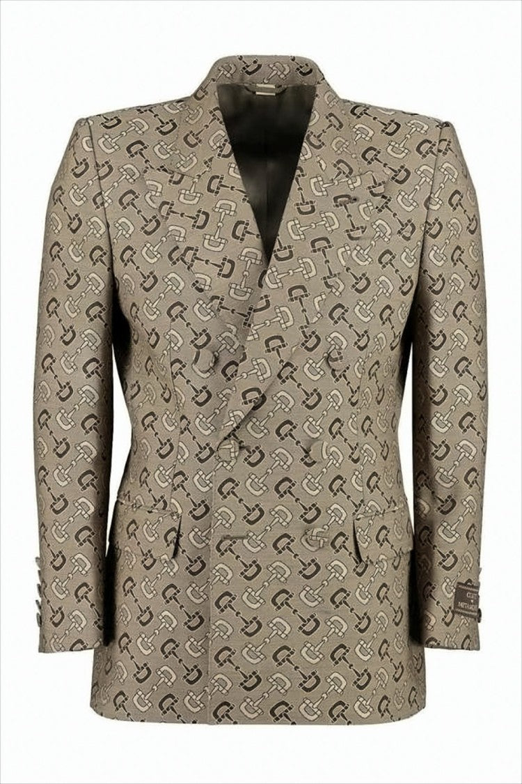 Tailored Double-Breasted Blazer with Geometric Pattern