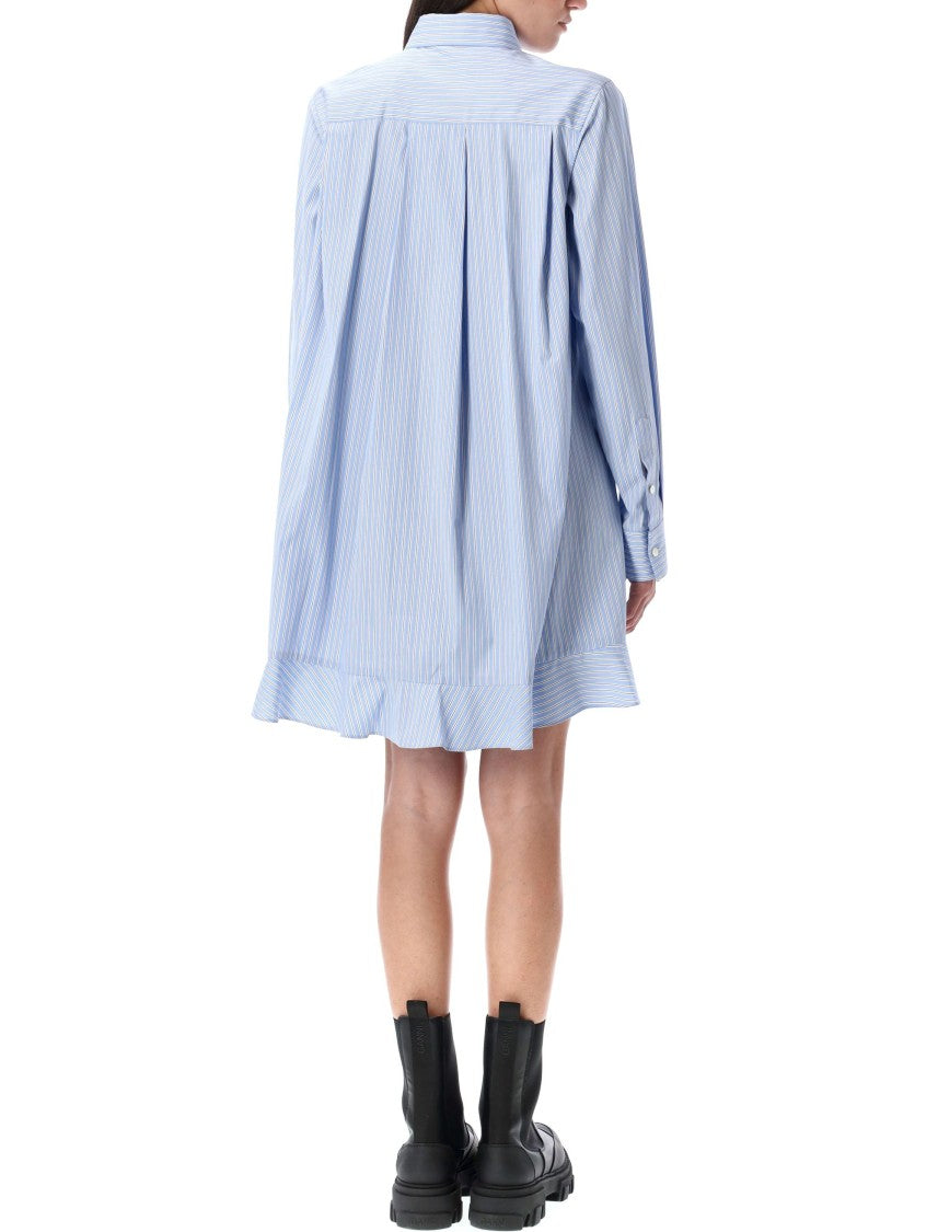 Frilled Hem Striped Shirt Dress