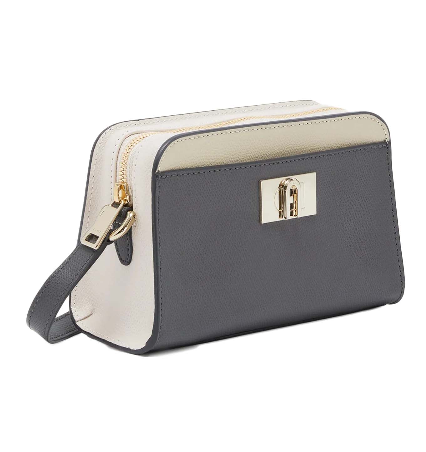 Compact Grey Leather Bag with Structured Silhouette
