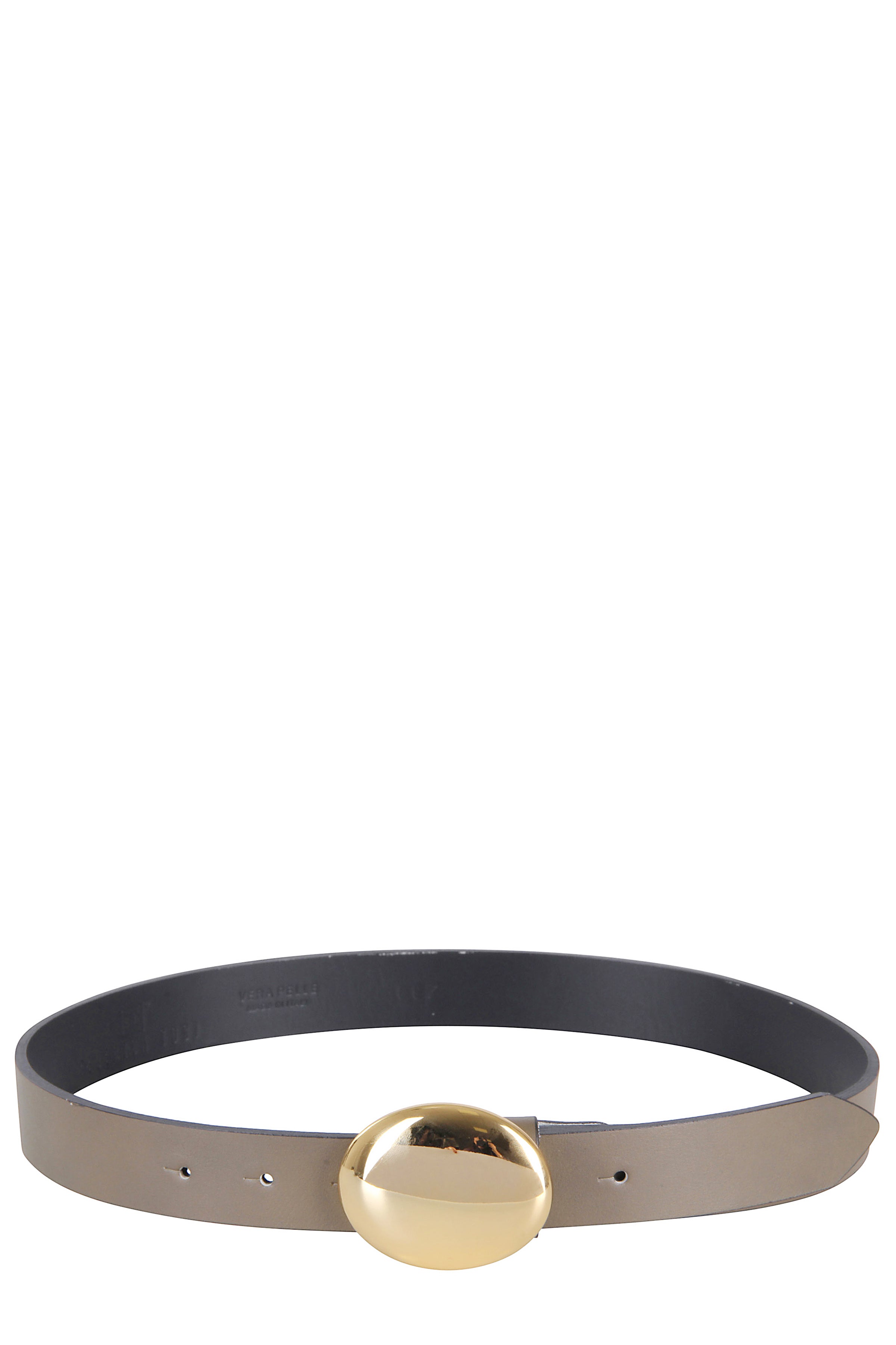 Narrow Leather Belt With Oval Gold Buckle