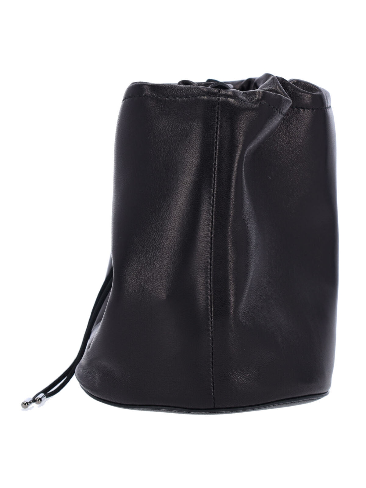Black Lambskin Bucket Bag with Adjustable Drawstring