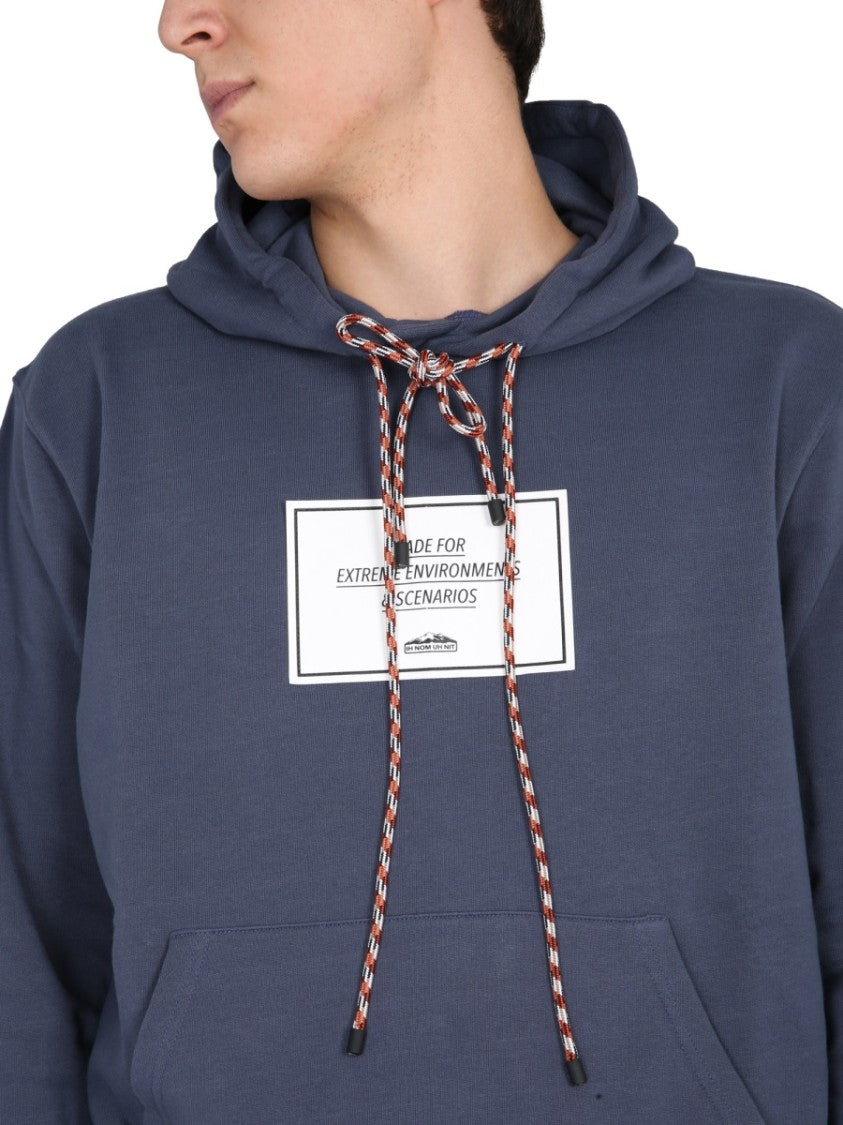 Muted Blue Hoodie With Multicolored Drawstrings