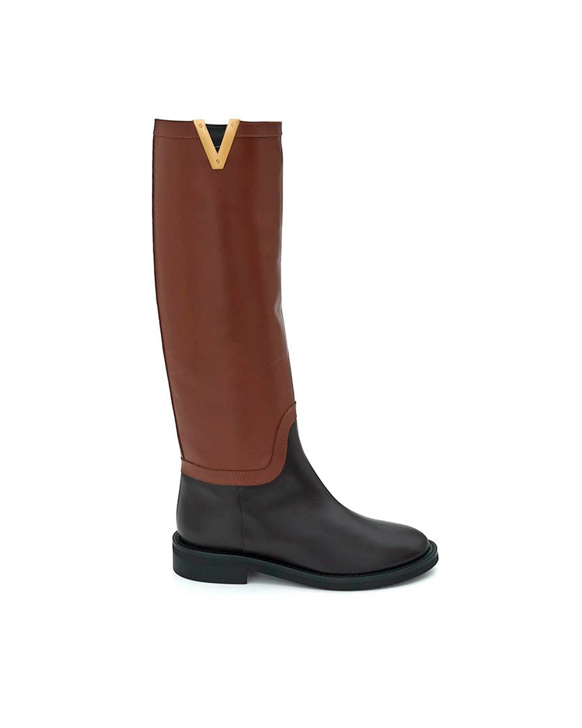Two-Tone Knee-High Boots with Gold Accent