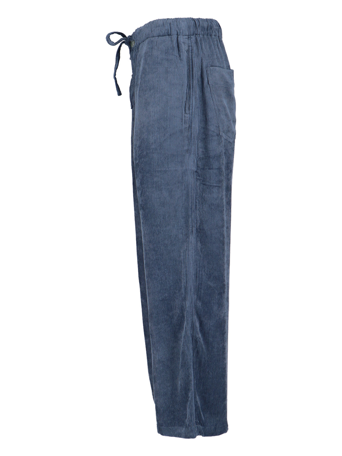 Ribbed Blue Fabric Pants with Adjustable Drawstring