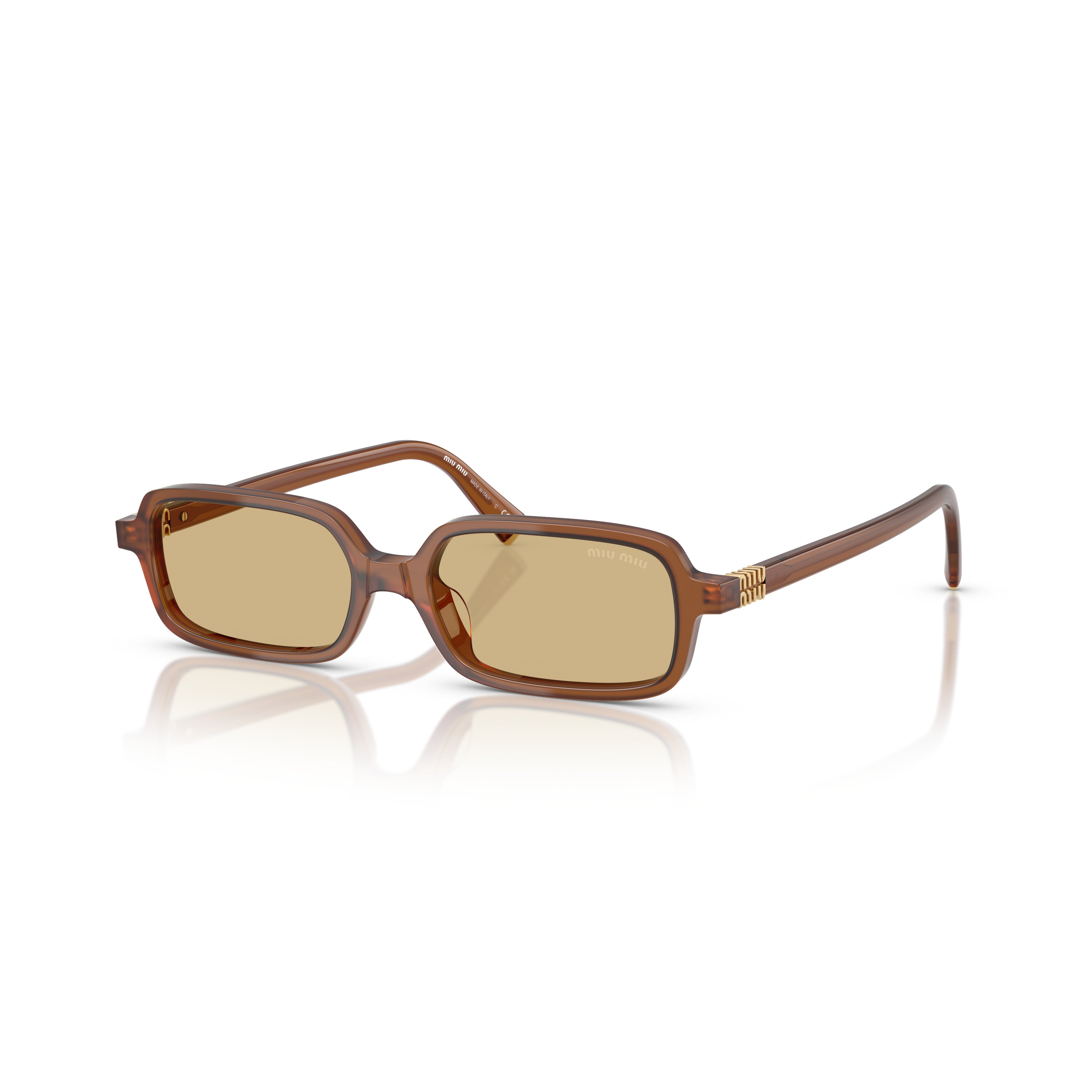 0mu 11zs Translucent Brown Acetate Rectangular Sunglasses