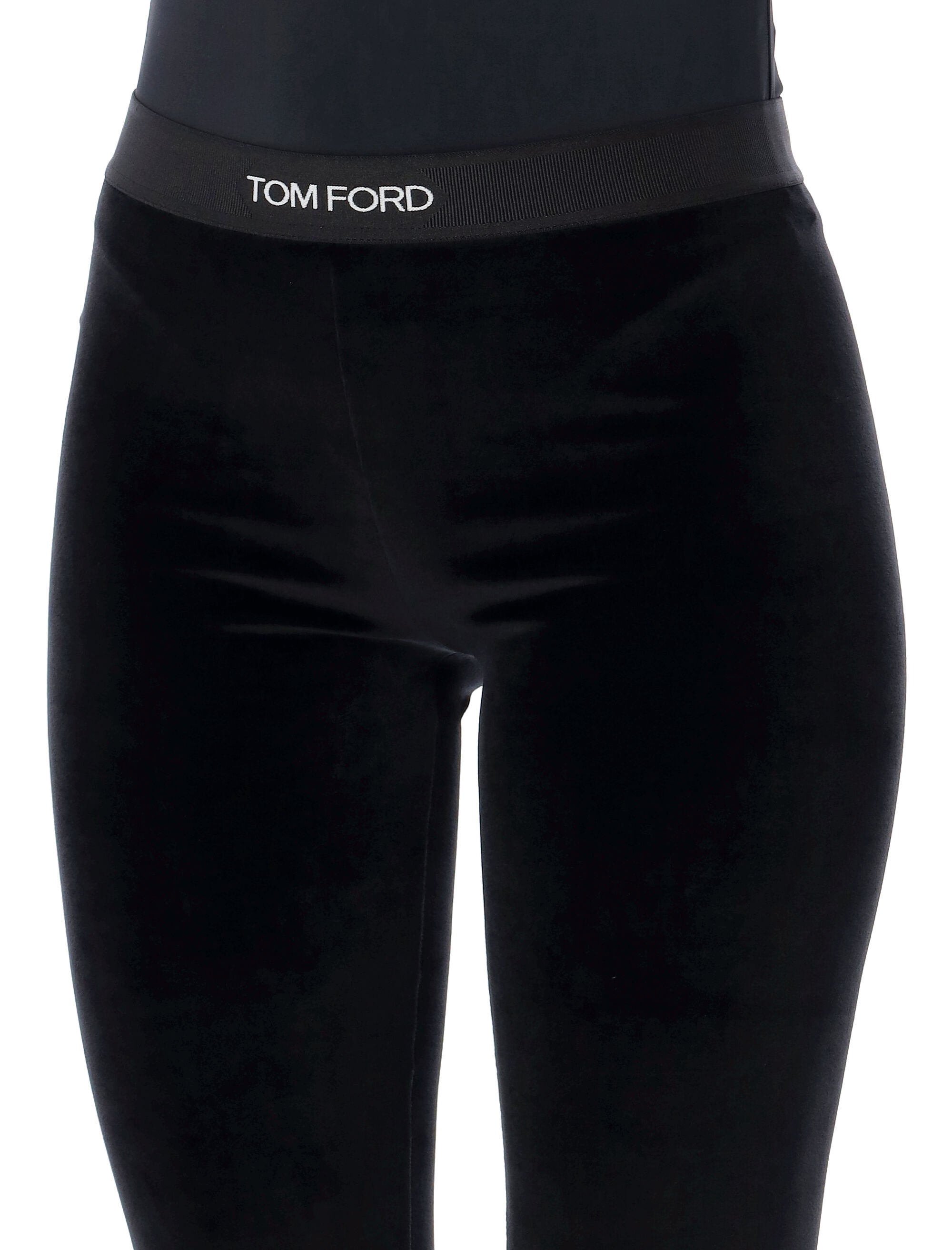 Black Stretch Velour Logo Leggings