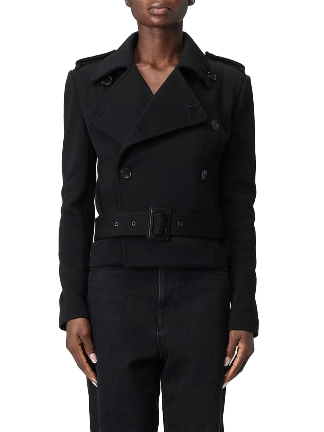 Cropped Double-Breasted Coat with Wide Lapel
