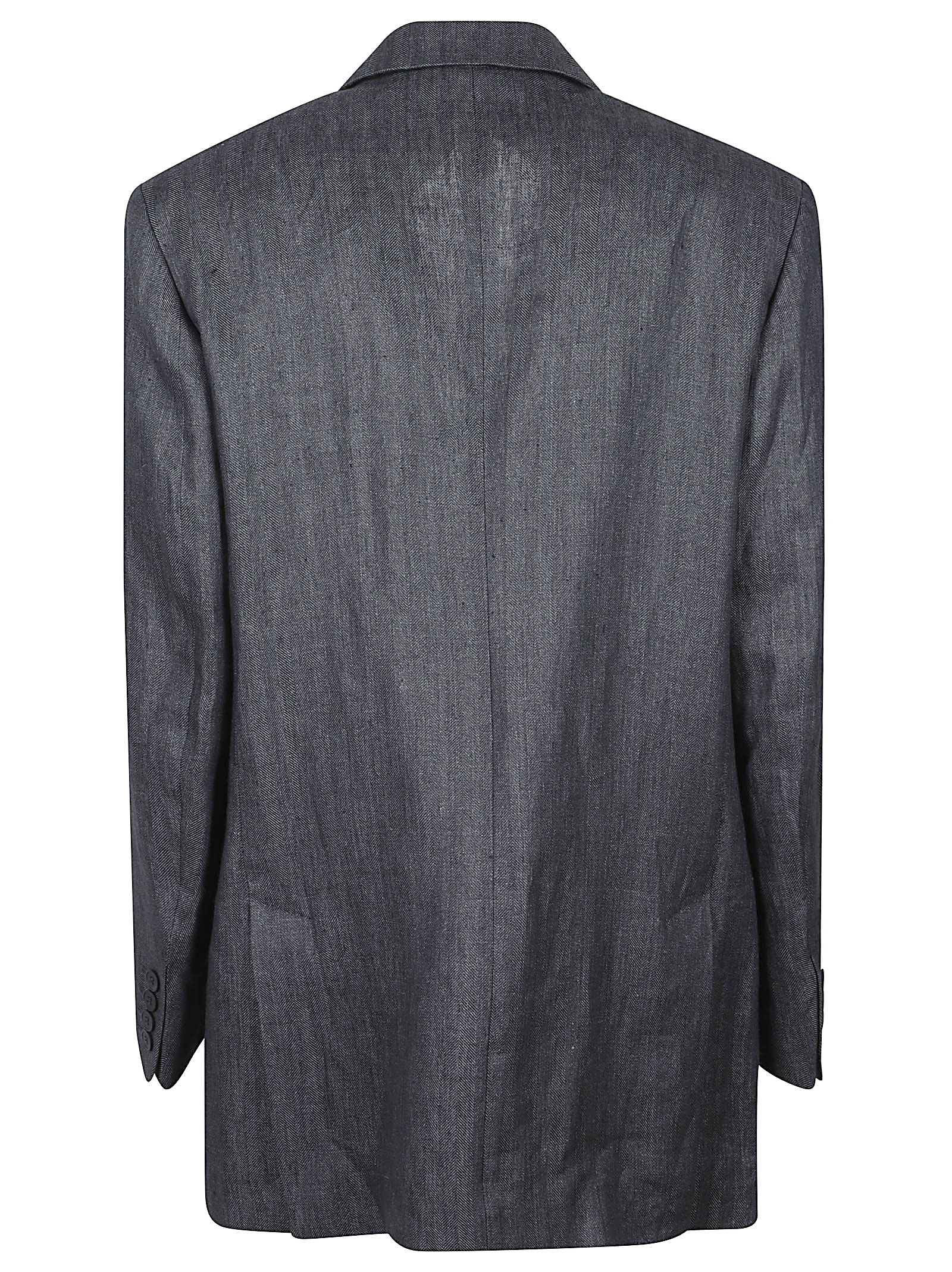 Double-Breasted Herringbone Blazer with Wide Lapels
