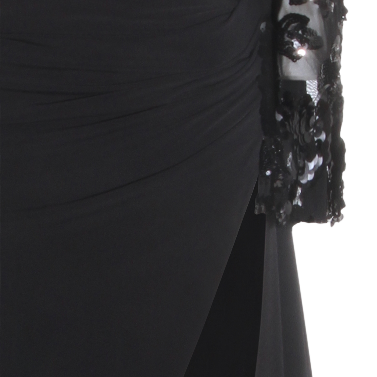Asymmetrical Black Sequined Floral Appliqué Dress