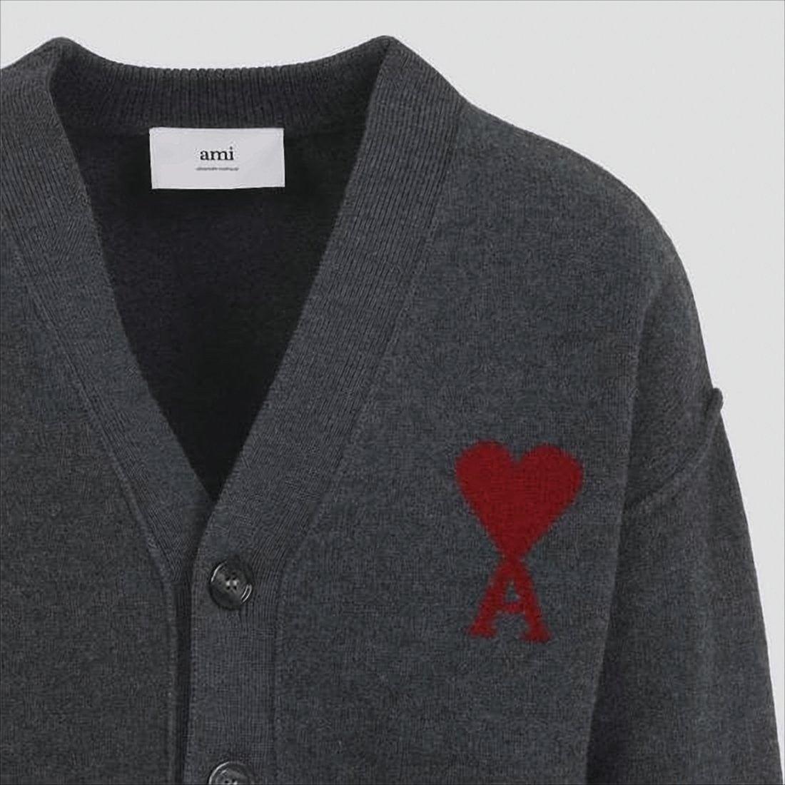 Dark Grey Wool Cardigan with V-Neckline