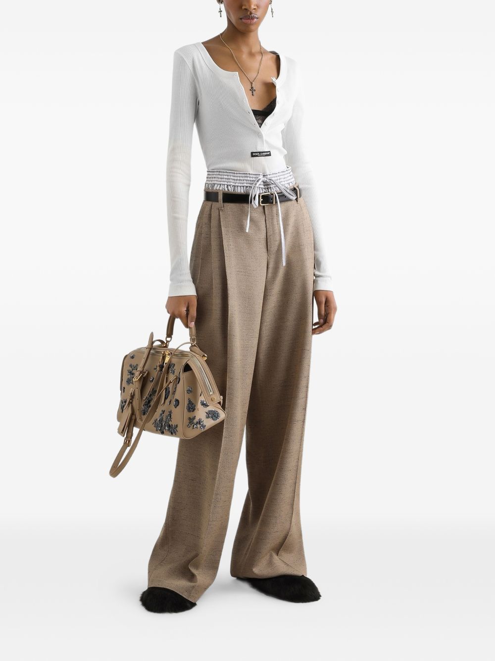 Ribbed White Long-Sleeve Top