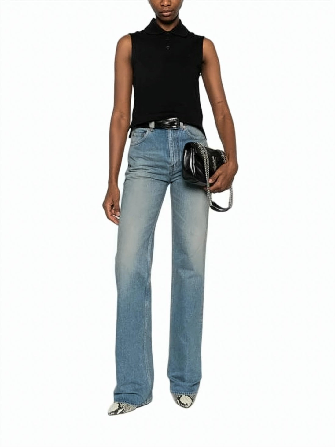 Sleeveless Cropped Polo Top with Three-Button Placket