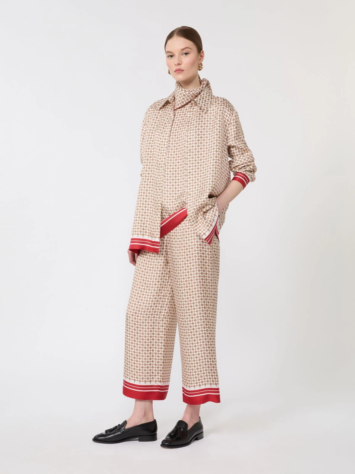 Wide-Leg Cropped Pants with Geometric Pattern